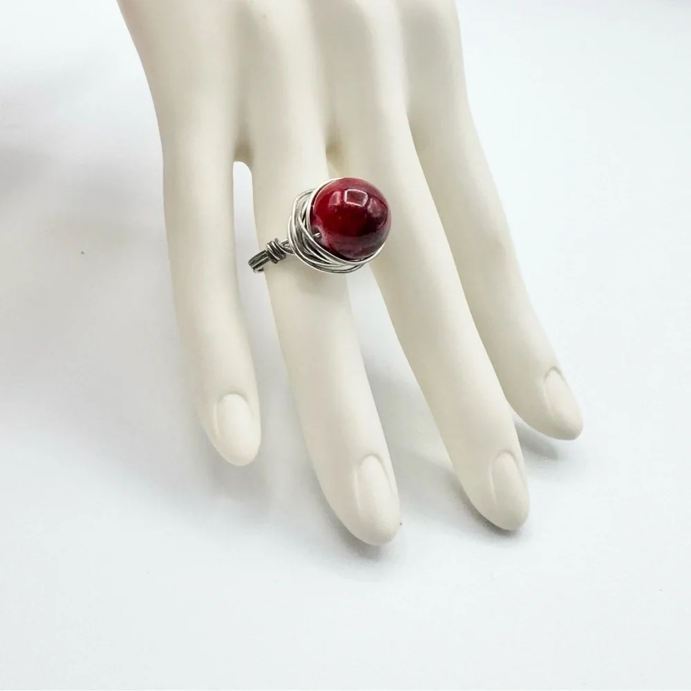 Garnet Bauble Wire Wrapped Handmade Ring 6-6.5
